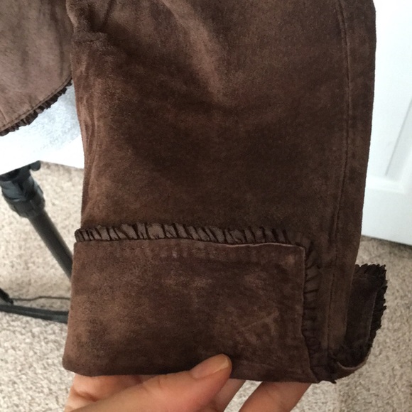 Genuine Suede Brown Hook Jacket Ruffle Feminine S - Picture 5 of 8